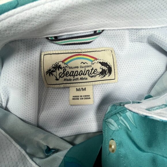 Island Classics Seapointe Mens Button Down Woven Shirt Medium Floral Blue - Picture 3 of 8